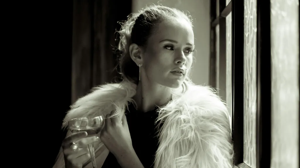 Woman Wearing Stylish Cocktail Dress, black and white