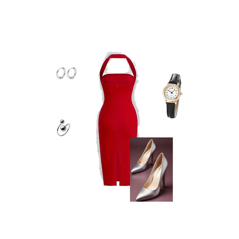 A lovely red halter dress suitable as vintage womens party clothing.