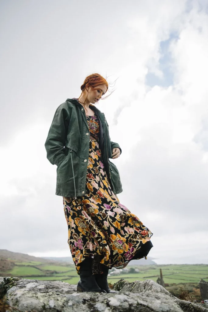 winter floral print midi dress with a blazers.