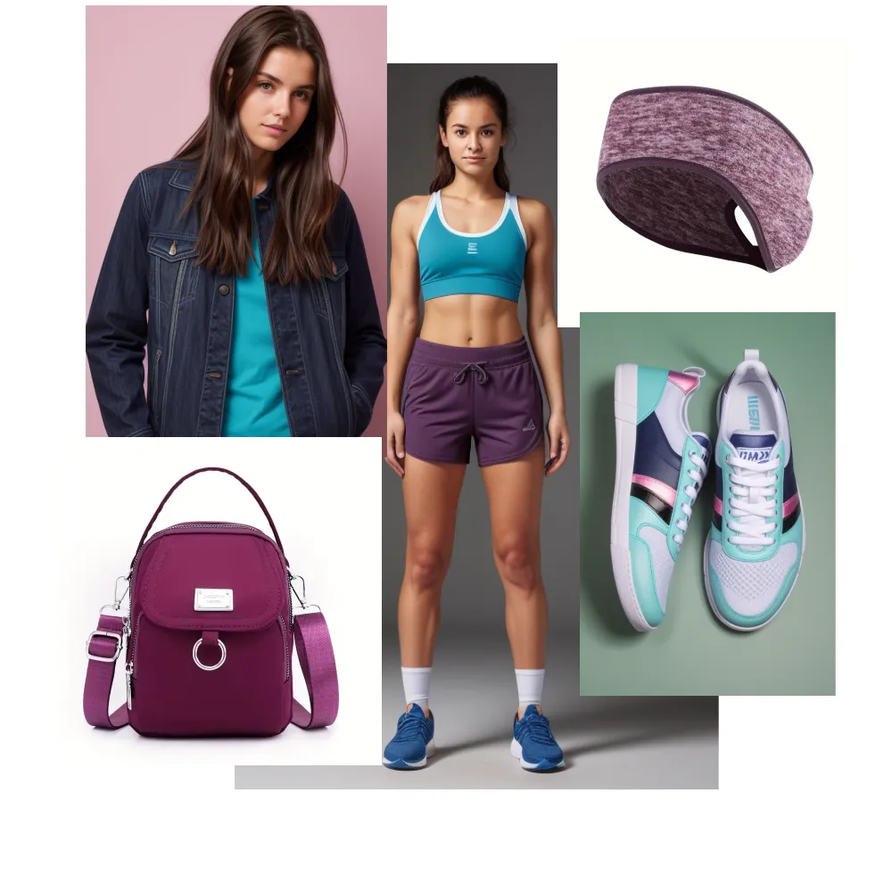 Light blue bra top on purple shorts as womens activewear sets