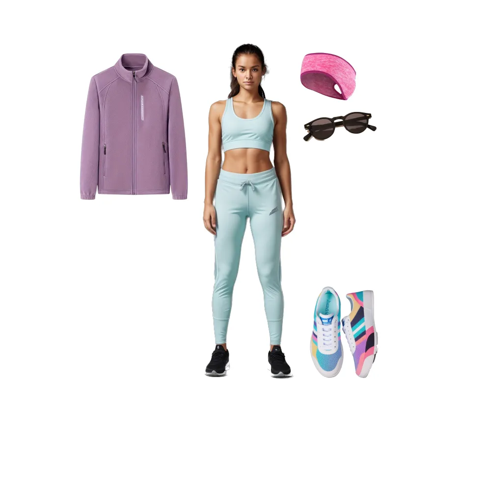 Neutral colored bra top on high-wasted joggers perrfect as womens activewear sets.